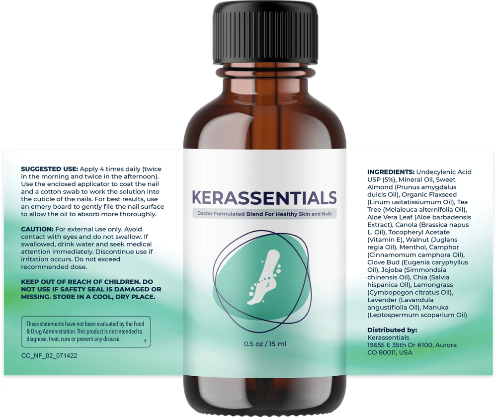 Kerassentials official product label ingredients suggested use nail and skin oil